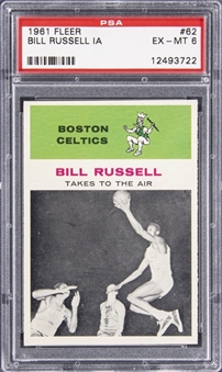 1961 Fleer Basketball #62 Bill Russell "Takes To The Air" - PSA EX-MT 6